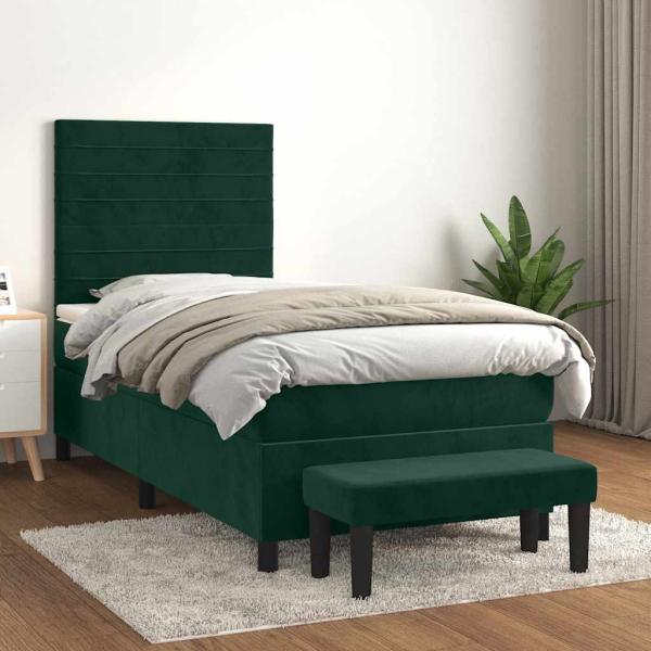 ARDEBO.de - Boxspringbett mit Matratze Dunkelgrün 80x200 cm Samt