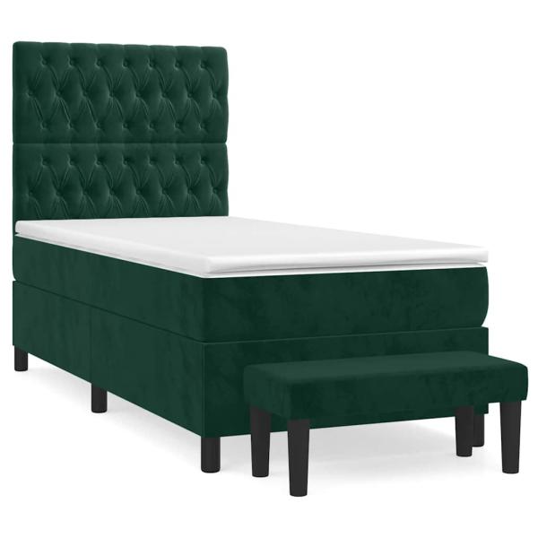 Boxspringbett mit Matratze Dunkelgrün 90x190 cm Samt