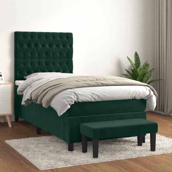 ARDEBO.de - Boxspringbett mit Matratze Dunkelgrün 90x200 cm Samt