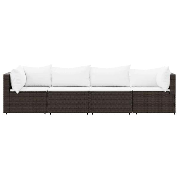 4-tlg. Garten-Lounge-Set mit Kissen Braun Poly Rattan