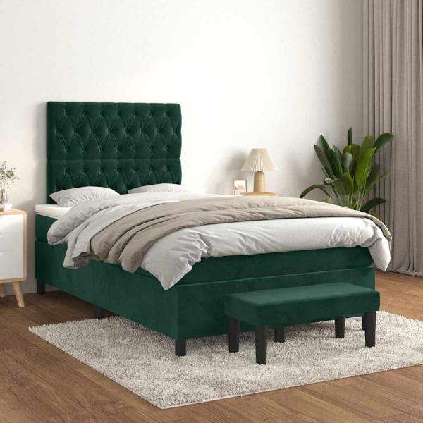 Boxspringbett mit Matratze Dunkelgrün 120x190 cm Samt