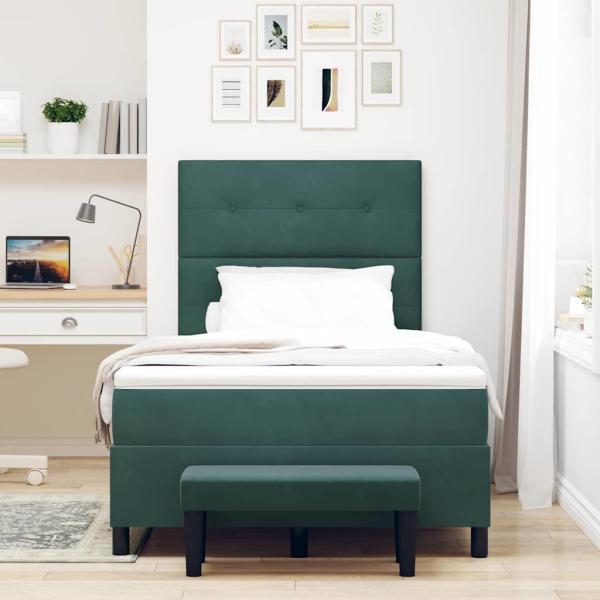 Boxspringbett mit Kopfteil Dunkelgrün 200 x 120 cm Samt