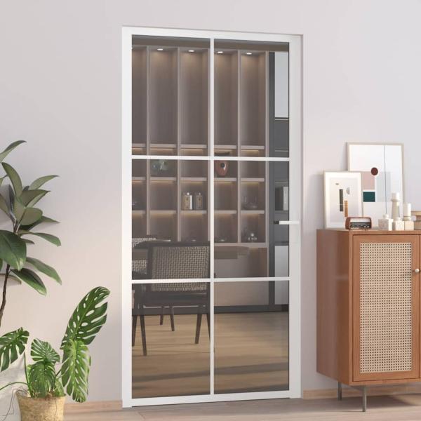 ARDEBO.de - Innentür 102,5x201,5 cm Weiß ESG-Glas und Aluminium