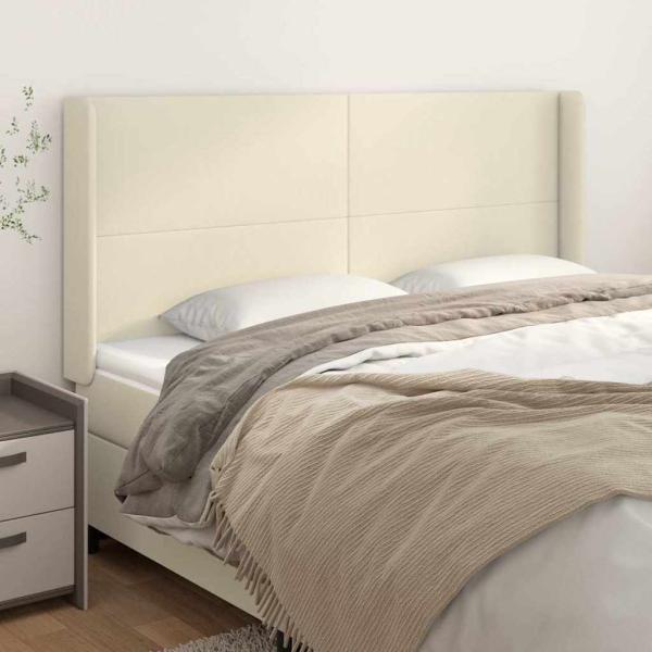 ARDEBO.de - Kopfteil mit Ohren Creme 163x16x118/128 cm Kunstleder
