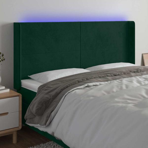 ARDEBO.de - LED Kopfteil Dunkelgrün 183x16x118/128 cm Samt