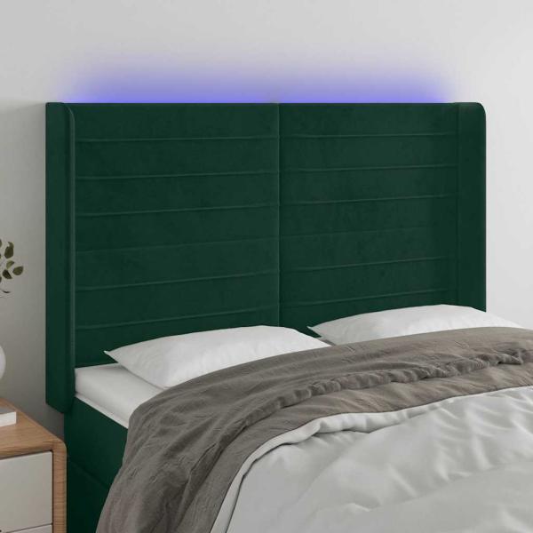 ARDEBO.de - LED Kopfteil Dunkelgrün 147x16x118/128 cm Samt