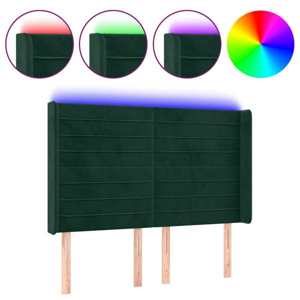 LED Kopfteil Dunkelgrün 147x16x118/128 cm Samt
