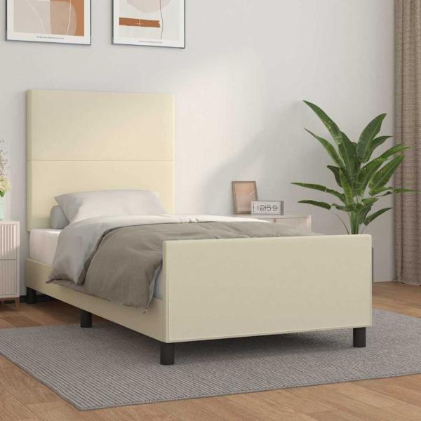 ARDEBO.de - Bettgestell mit Kopfteil Creme 80x200 cm Kunstleder