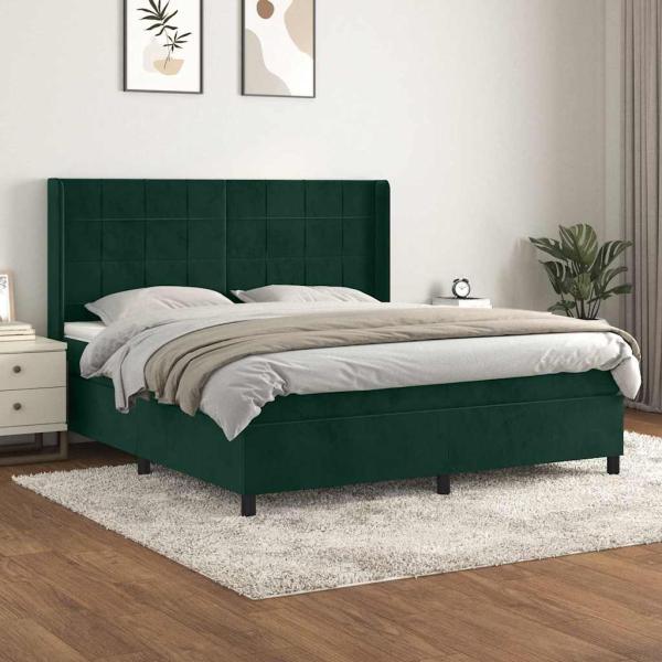 ARDEBO.de - Boxspringbett mit Matratze Dunkelgrün 160x200 cm Samt