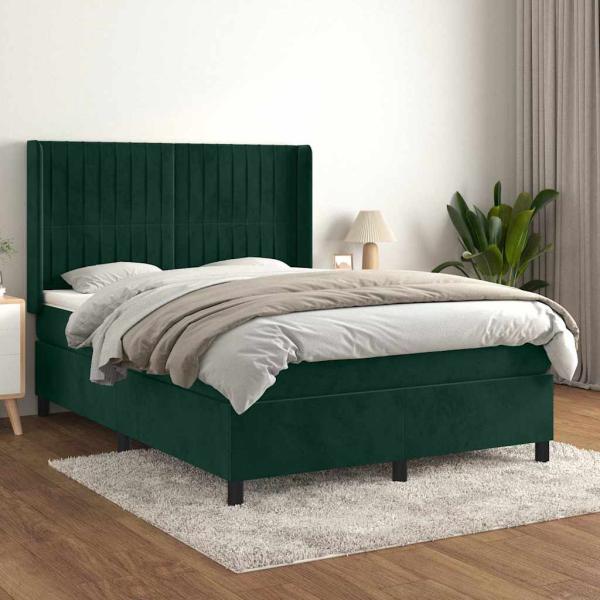 ARDEBO.de - Boxspringbett mit Matratze Dunkelgrün 140x190 cm Samt
