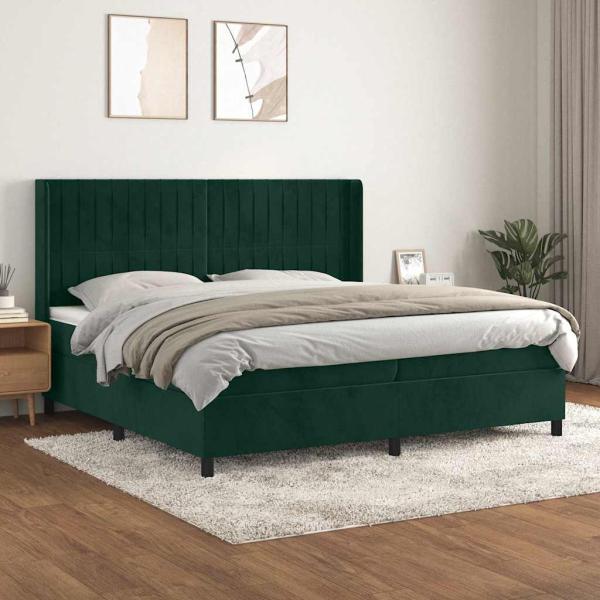 ARDEBO.de - Boxspringbett mit Matratze Dunkelgrün 200x200 cm Samt
