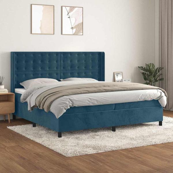 ARDEBO.de - Boxspringbett mit Matratze Dunkelblau 200x200 cm Samt
