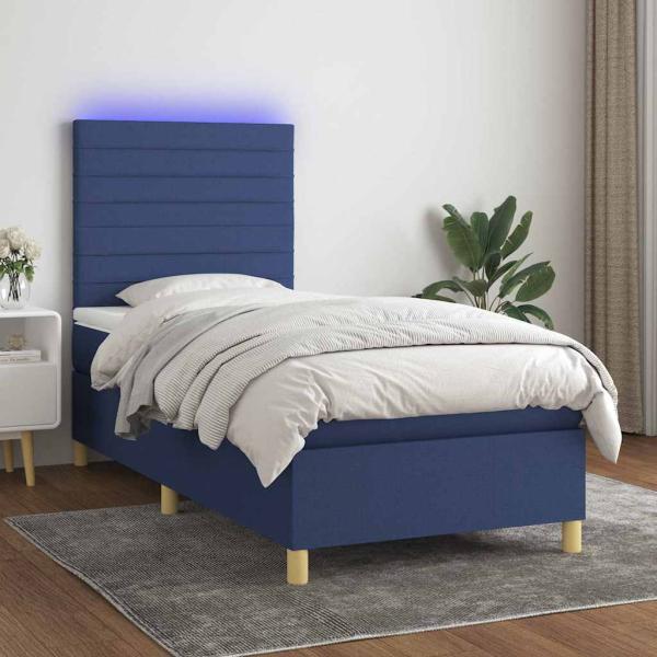 ARDEBO.de - Boxspringbett mit Matratze & LED Blau 80x200 cm Stoff