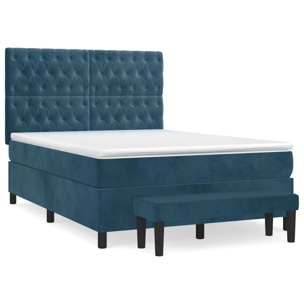 Boxspringbett mit Matratze Dunkelblau 140x190 cm Samt