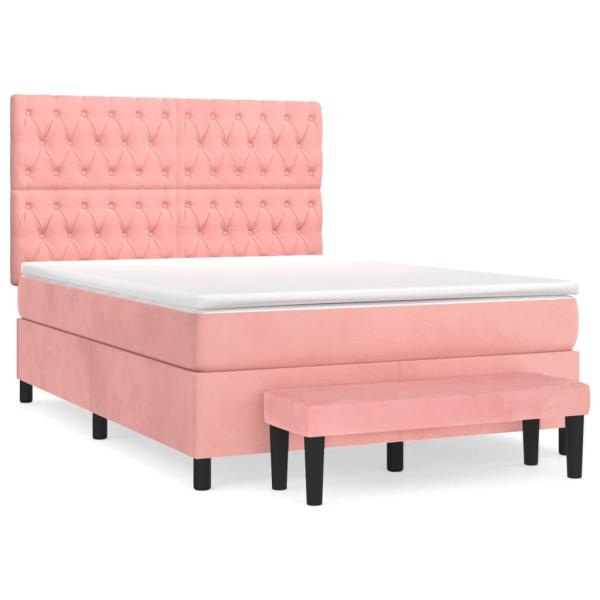 Boxspringbett mit Matratze Rosa 140x190 cm Samt