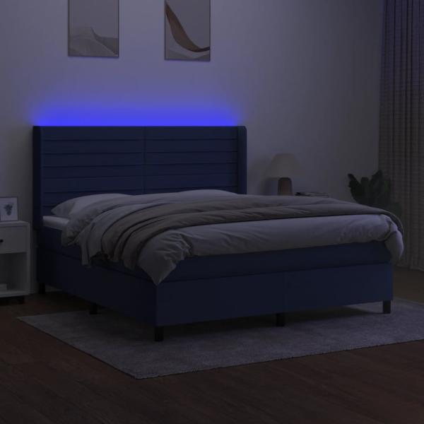 Boxspringbett mit Matratze & LED Blau 160x200 cm Stoff