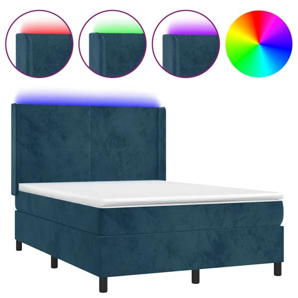 Boxspringbett mit Matratze & LED Dunkelblau 140x200 cm Samt