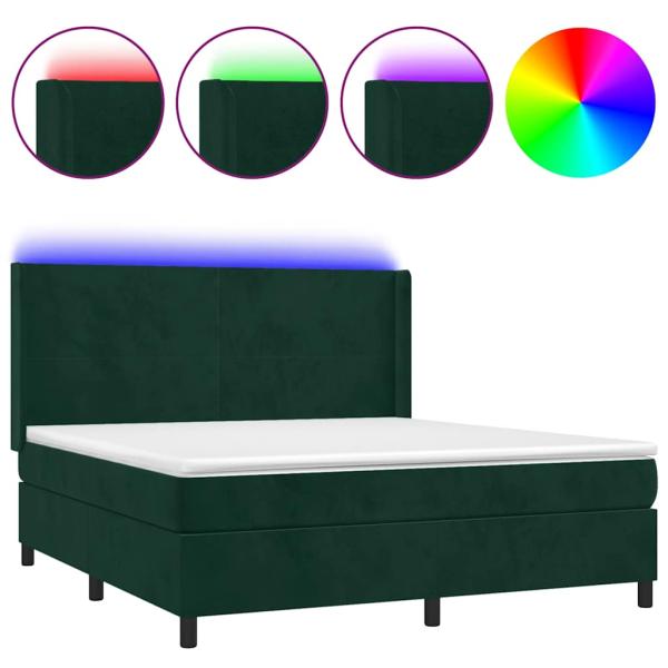 Boxspringbett mit Matratze & LED Dunkelgrün 180x200 cm Samt