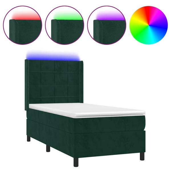 Boxspringbett mit Matratze & LED Dunkelgrün 80x200 cm Samt