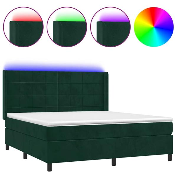 Boxspringbett mit Matratze & LED Dunkelgrün 160x200 cm Samt
