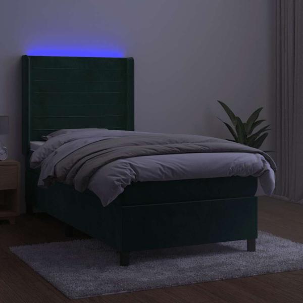 Boxspringbett mit Matratze & LED Dunkelgrün 90x200 cm Samt