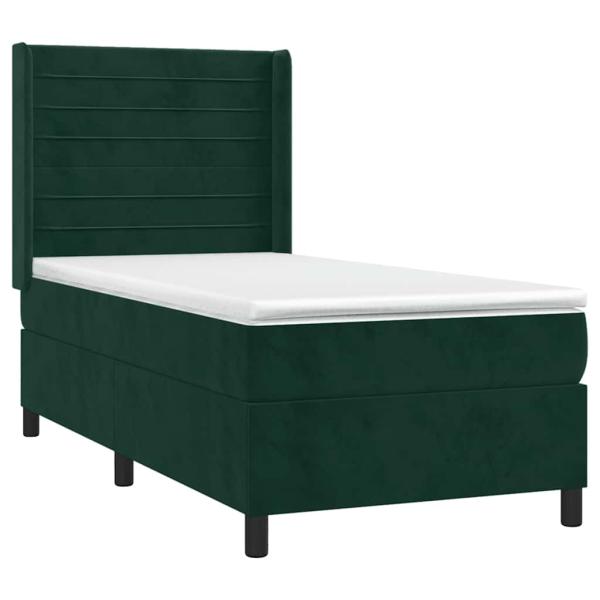 Boxspringbett mit Matratze & LED Dunkelgrün 90x200 cm Samt