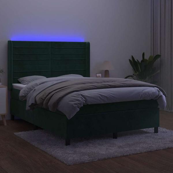Boxspringbett mit Matratze & LED Dunkelgrün 140x200 cm Samt