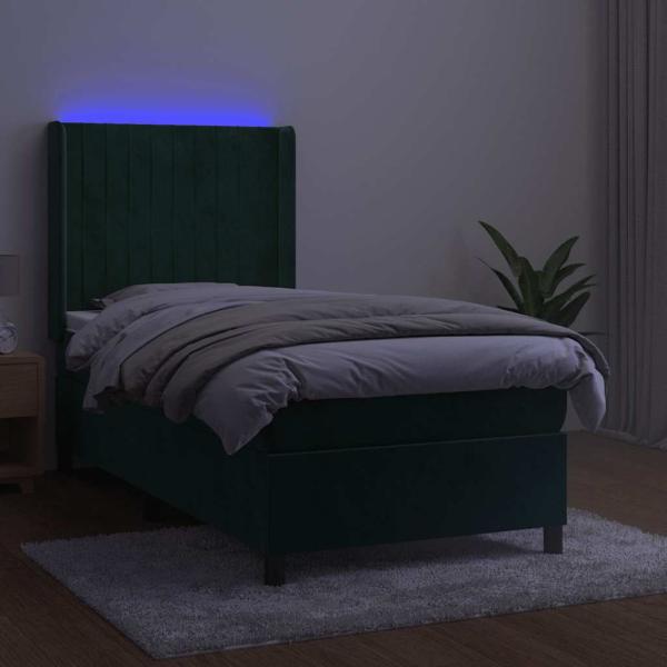 Boxspringbett mit Matratze & LED Dunkelgrün 80x200 cm Samt