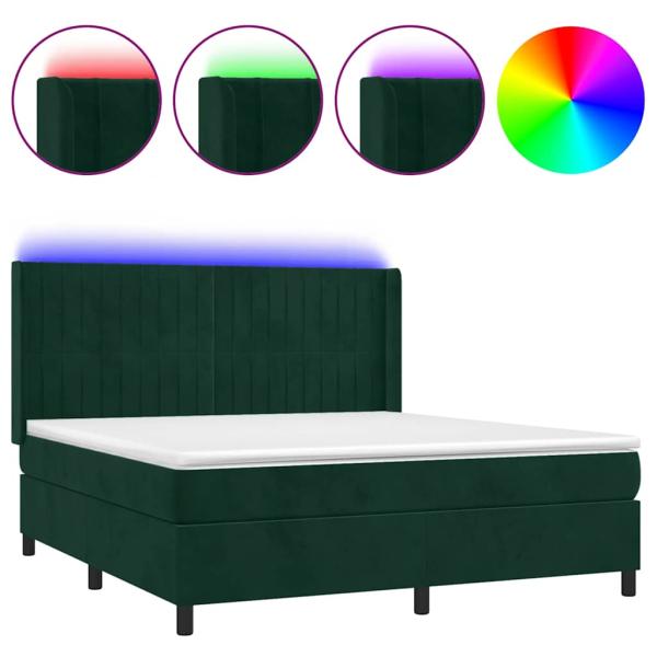 Boxspringbett mit Matratze & LED Dunkelgrün 160x200 cm Samt