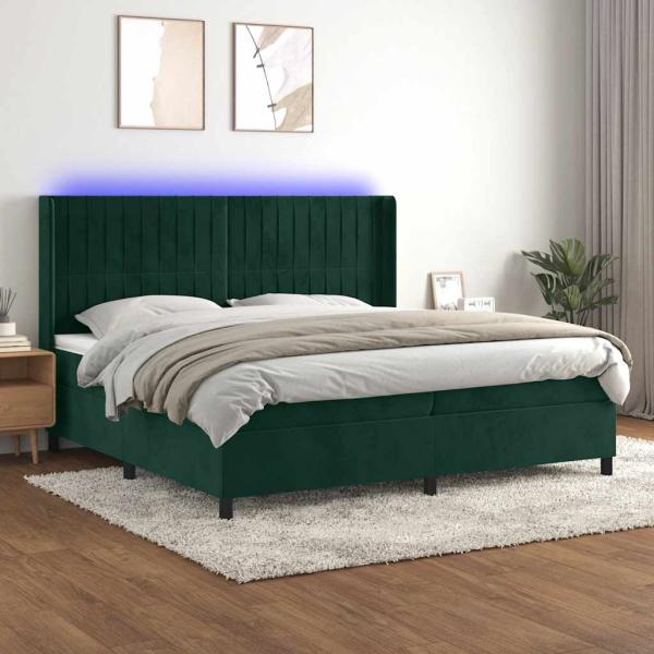 ARDEBO.de - Boxspringbett mit Matratze & LED Dunkelgrün 200x200 cm Samt