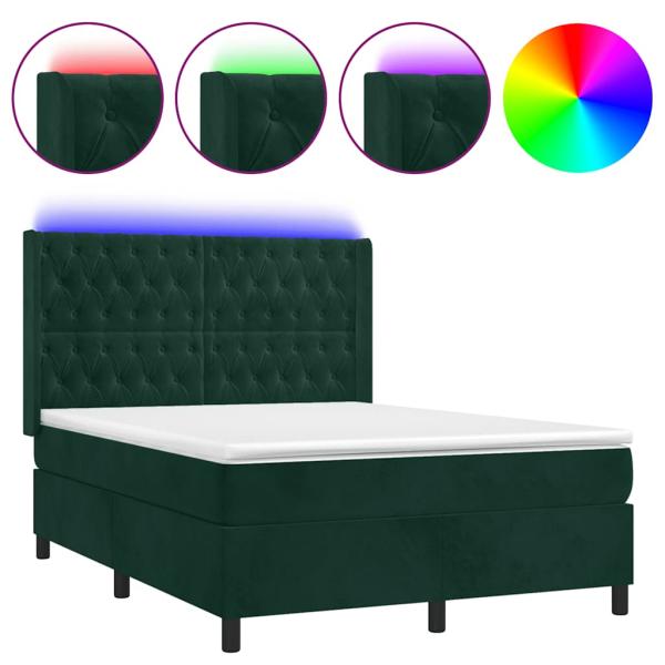 Boxspringbett mit Matratze & LED Dunkelgrün 140x190 cm Samt
