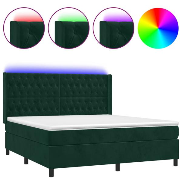 Boxspringbett mit Matratze & LED Dunkelgrün 160x200 cm Samt