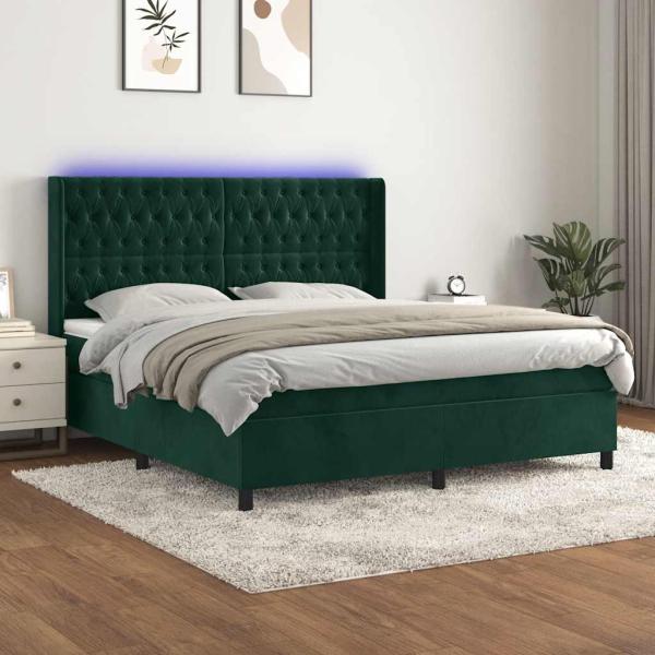 ARDEBO.de - Boxspringbett mit Matratze & LED Dunkelgrün 180x200 cm Samt