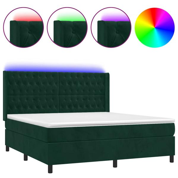 Boxspringbett mit Matratze & LED Dunkelgrün 180x200 cm Samt