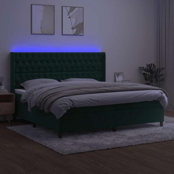 Boxspringbett mit Matratze & LED Dunkelgrün 200x200 cm Samt
