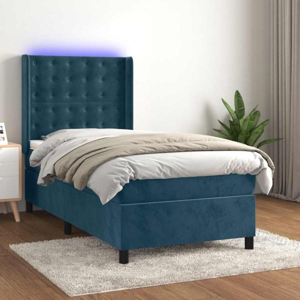 ARDEBO.de - Boxspringbett mit Matratze & LED Dunkelblau 90x200 cm Samt