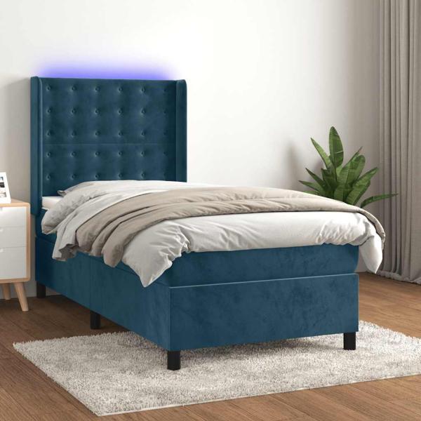ARDEBO.de - Boxspringbett mit Matratze & LED Dunkelblau 100x200 cm Samt
