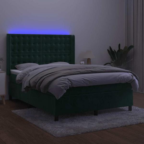 Boxspringbett mit Matratze & LED Dunkelgrün 140x190 cm Samt