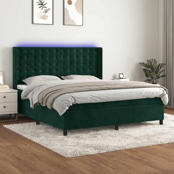 ARDEBO.de - Boxspringbett mit Matratze & LED Dunkelgrün 180x200 cm Samt