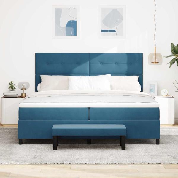 Boxspringbett mit Kopfteil Dunkelblau 200 x 200 cm Samt