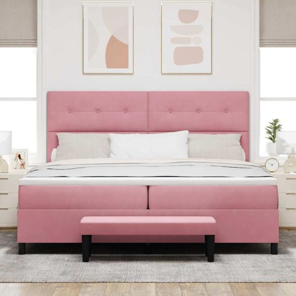 Boxspringbett mit Matratze mit Kopfteil Rosa 200 x 200 cm Samt