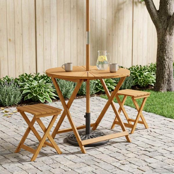 ARDEBO.de - Klappbarer Gartentisch Natur Ø90 x 75 cm Massivholz Akazie