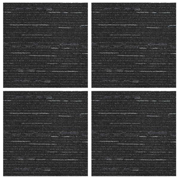 Teppichfliese Gestreift Schwarz 50 x 50 cm 4 stk.
