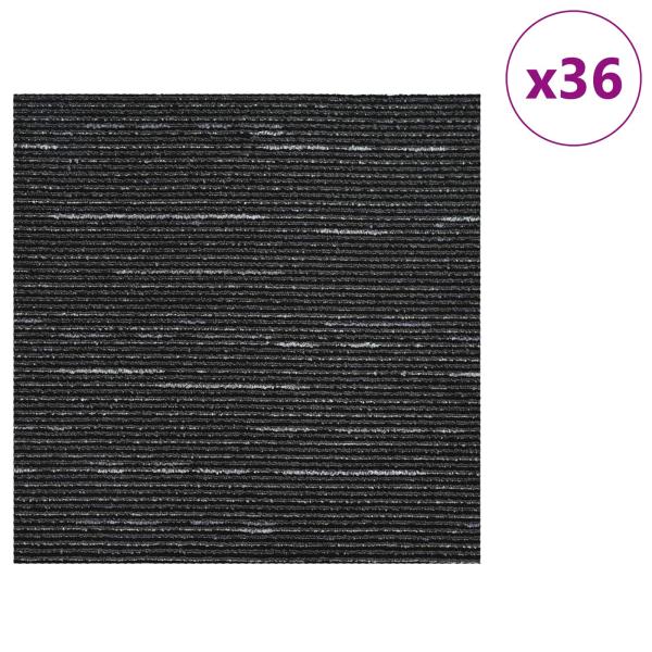 Teppichfliese Gestreift Schwarz 50 x 50 cm 36 stk.