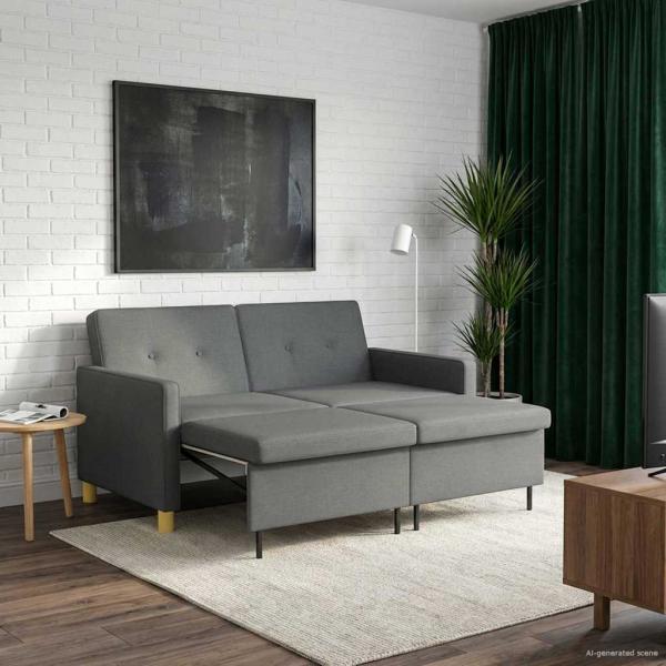 ARDEBO.de - Schlafsofa Ausziehbar Dunkelgrau Stoff