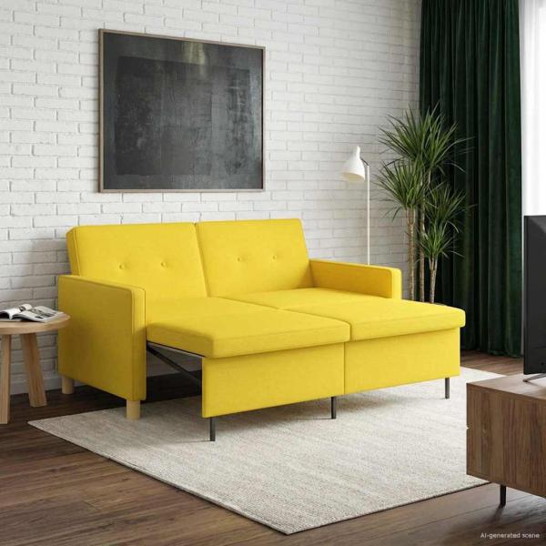 Schlafsofa Ausziehbar Helles Gelb 154 x 94,5 x 80,5 cm Stoff