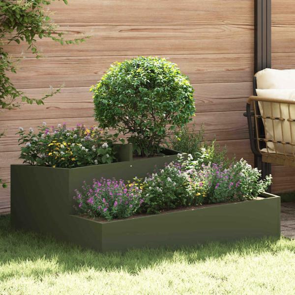 ARDEBO.de - Garten-Pflanzgefäß Olivgrün 100 x 100 x 50 cm