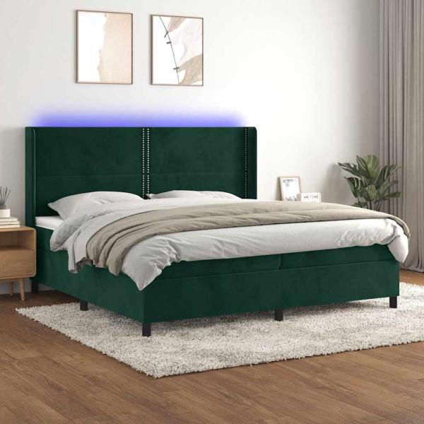 ARDEBO.de - Boxspringbett mit Matratze & LED Dunkelgrün 200x200 cm Samt