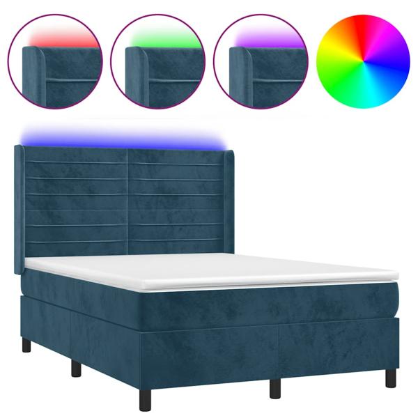 Boxspringbett mit Matratze & LED Dunkelblau 140x200 cm Samt