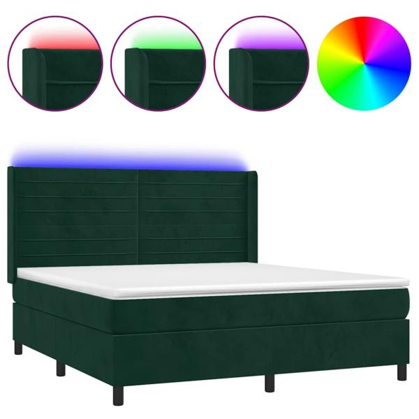 Boxspringbett mit Matratze & LED Dunkelgrün 180x200 cm Samt